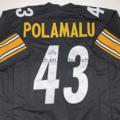 Изготовленная на заказ черная майка для американского футбола Троя Поламалу Питтсбург с автографом